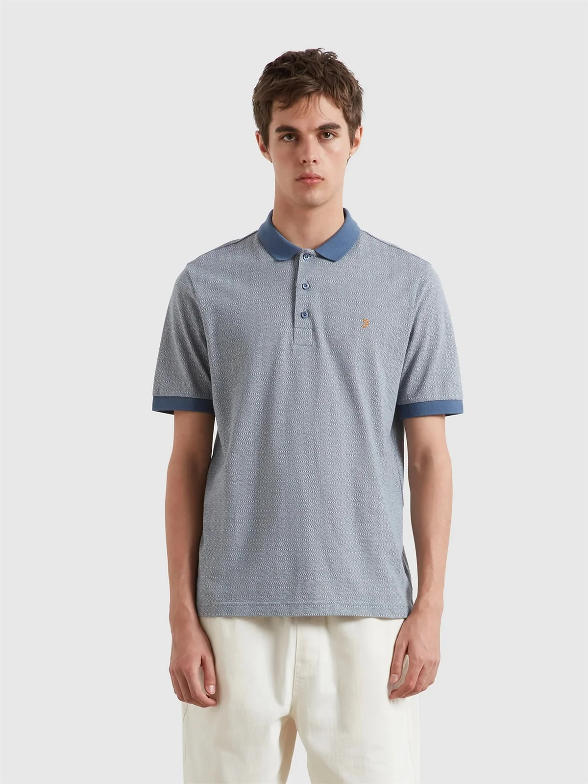 Farah Sefton Jacquard Polo Shirt - Blue - M