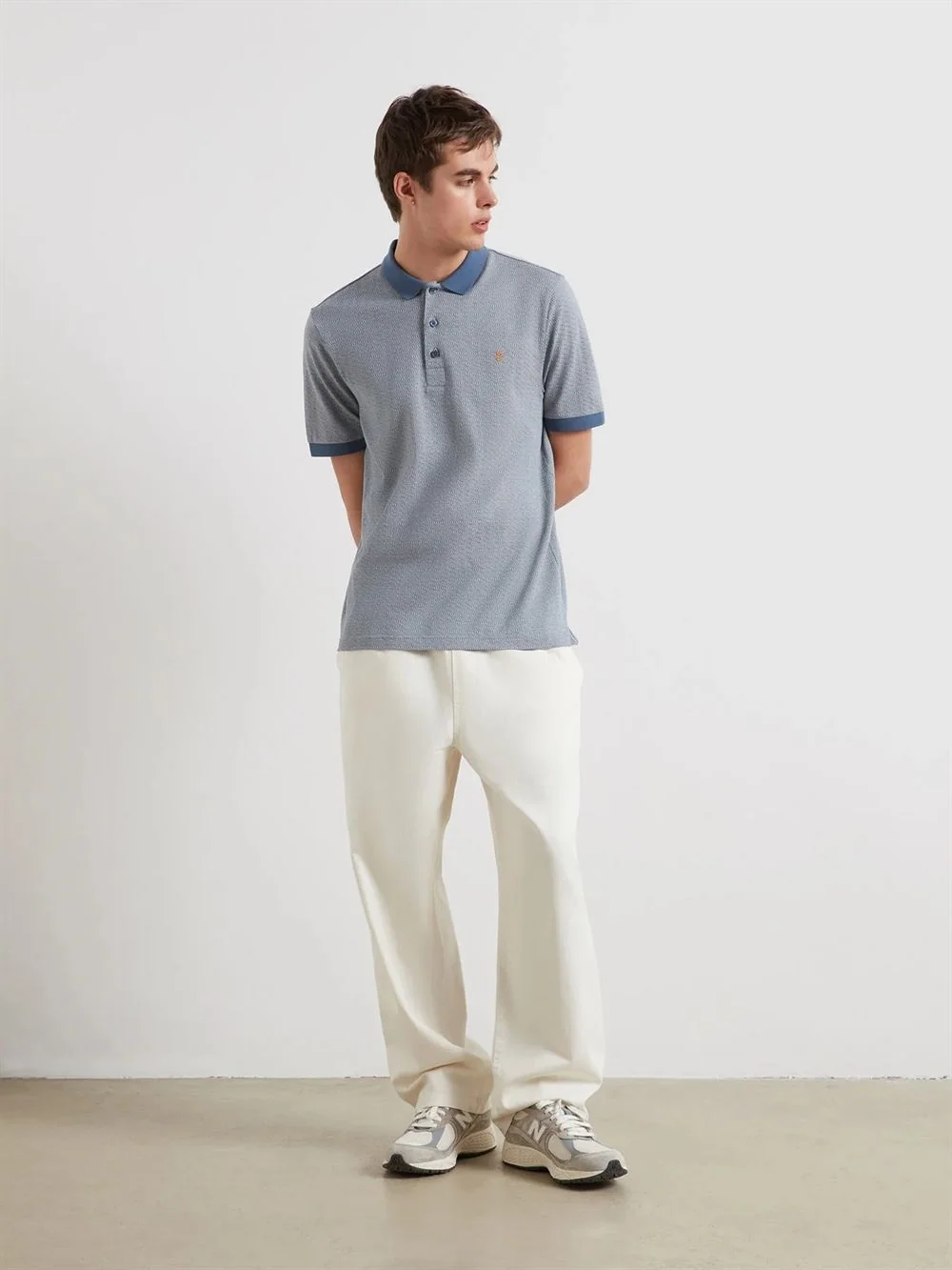 Farah Sefton Jacquard Polo Shirt - Blue - M