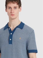 Farah Sandford Knit Polo Shirt - Blue - L