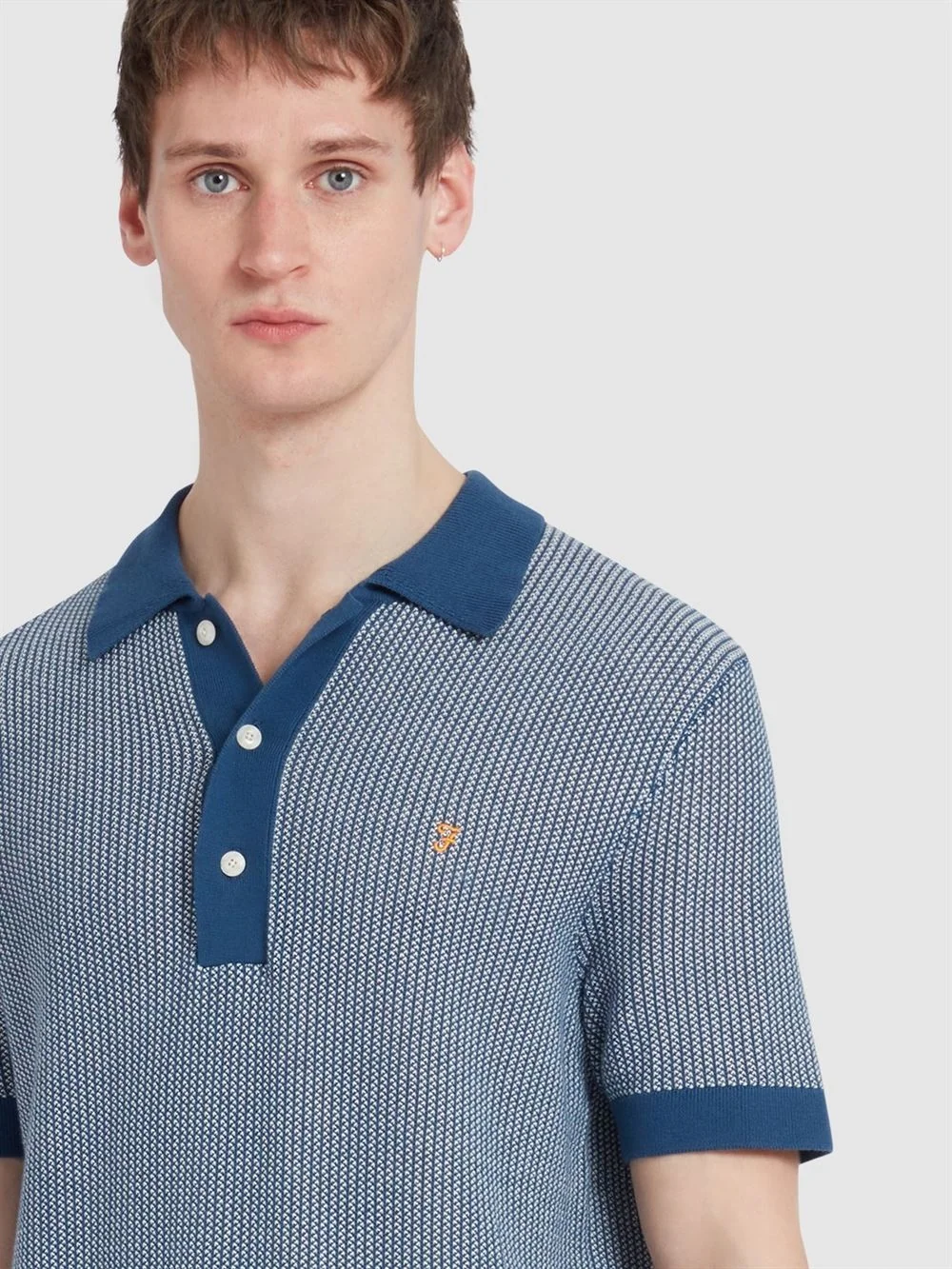 Farah Sandford Knit Polo Shirt - Blue - L