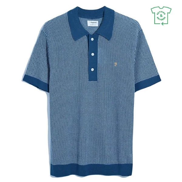Farah Sandford Knit Polo Shirt - Blue - L
