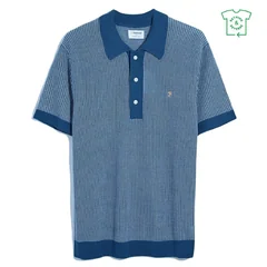 Farah Sandford Knit Polo Shirt - Blue - L