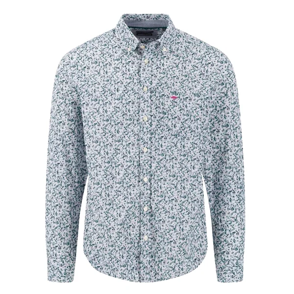 Fynch Hatton Flower Print B.D. Cotton Shirt - Teal - L