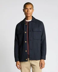 Remus Uomo Regular Fit Chevron Print Shacket - Navy - M