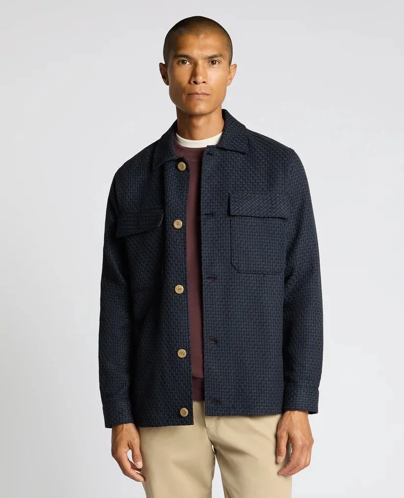 Remus Uomo Regular Fit Chevron Print Shacket - Navy - M