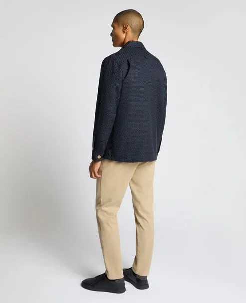 Remus Uomo Regular Fit Chevron Print Shacket - Navy - M