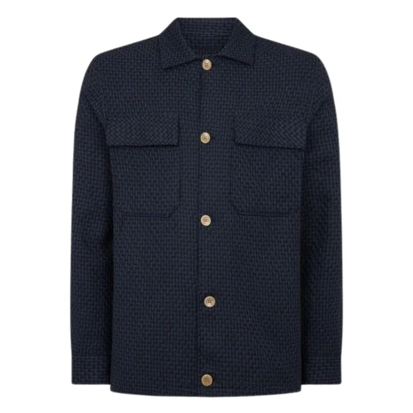Remus Uomo Regular Fit Chevron Print Shacket - Navy - M