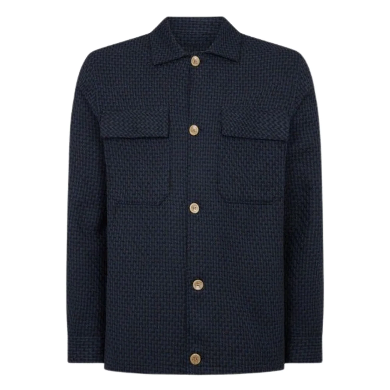Remus Uomo Regular Fit Chevron Print Shacket - Navy - M