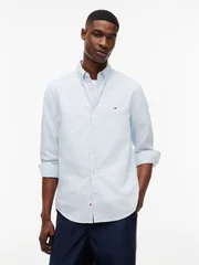 Tommy Jeans Regular Fit Flag Embroidery Oxford Shirt - Blue - L