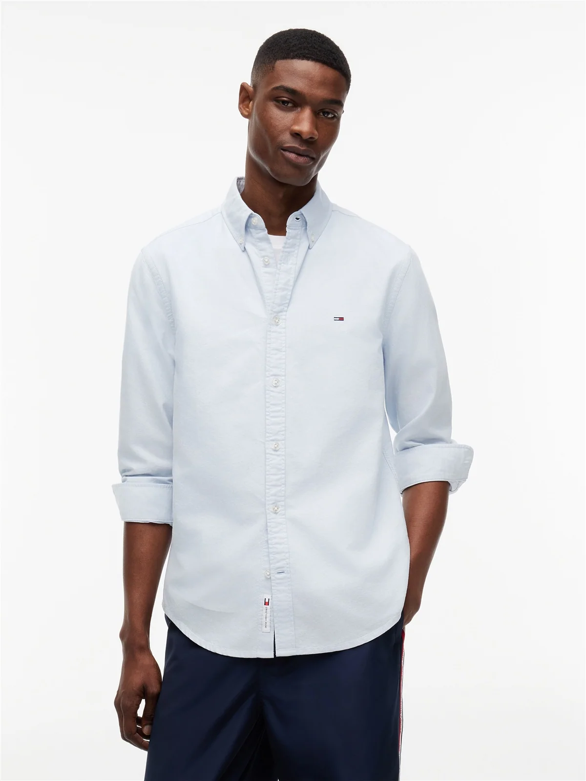 Tommy Jeans Regular Fit Flag Embroidery Oxford Shirt - Blue - L
