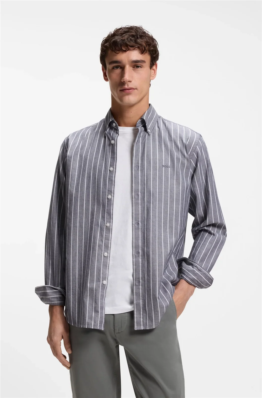 Boss Ricoplus_M Striped Cotton Stretch Shirt - Purple - XL