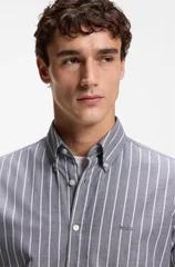 Boss Ricoplus_M Striped Cotton Stretch Shirt - Purple - XL