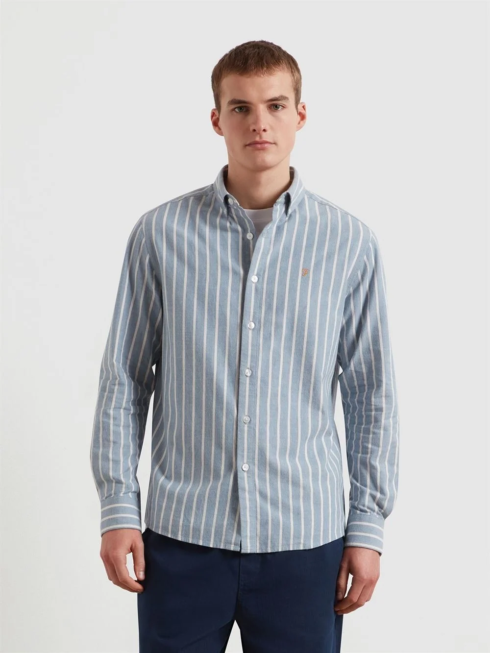 Farah Steen Wide Stripe Shirt - Blue - XL