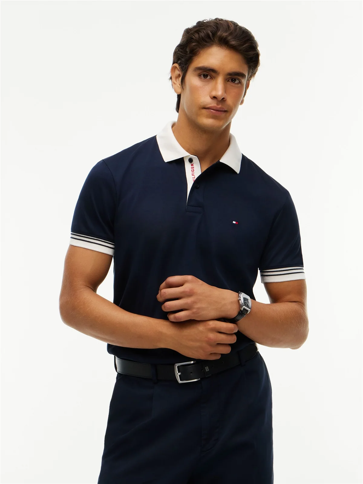 Tommy Hilfiger Interlock Contrast Placket Polo Shirt - Navy - S