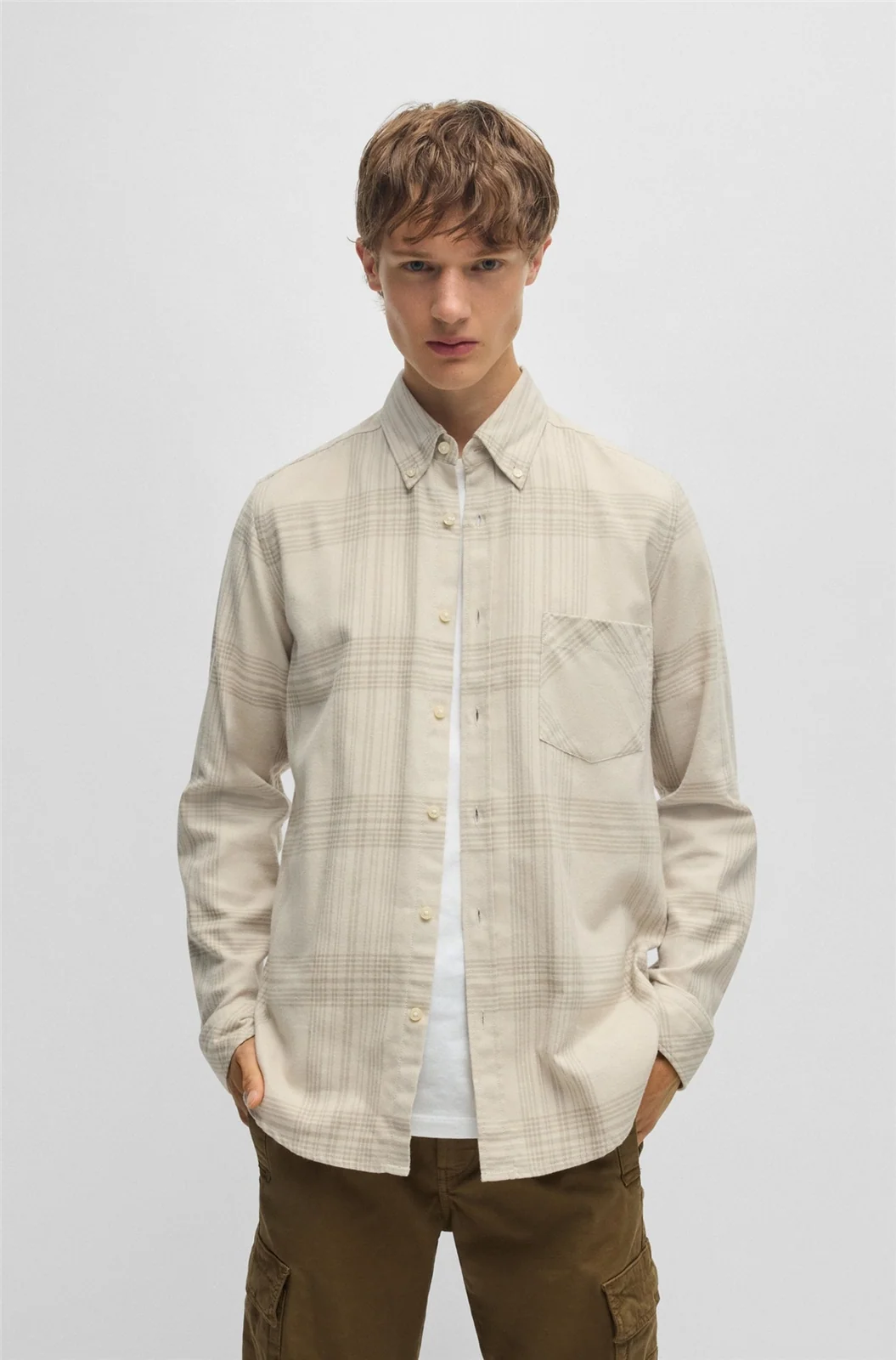 Boss Rickert Cotton Flannel Shirt - Beige - L