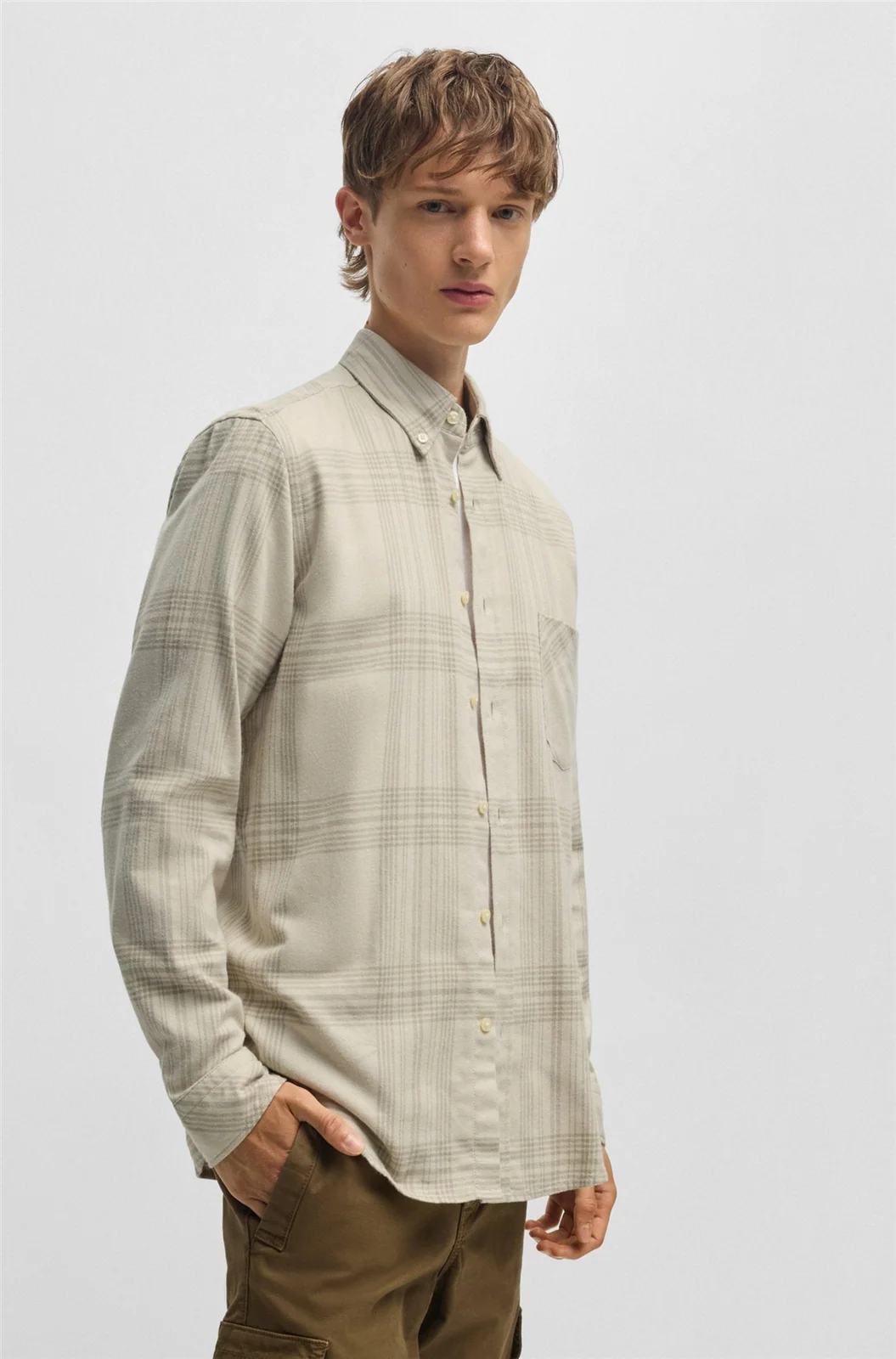 Boss Rickert Cotton Flannel Shirt - Beige - L