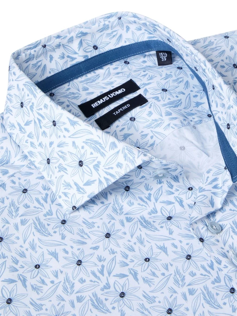 Remus Uomo Frank Tapered Print Shirt - Blue - 16