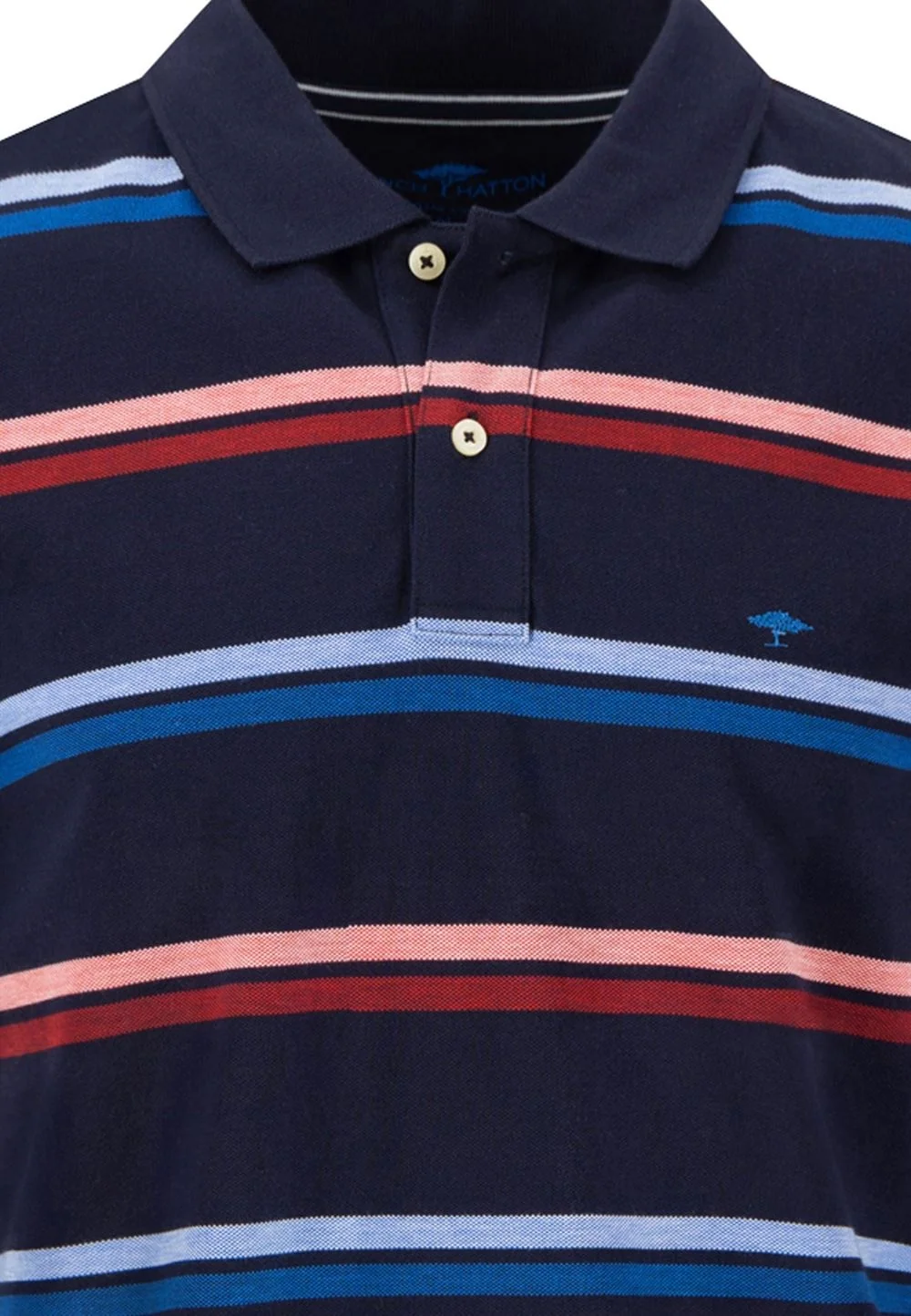 Fynch Hatton Striped Premium Cotton Polo Shirt - Navy - M