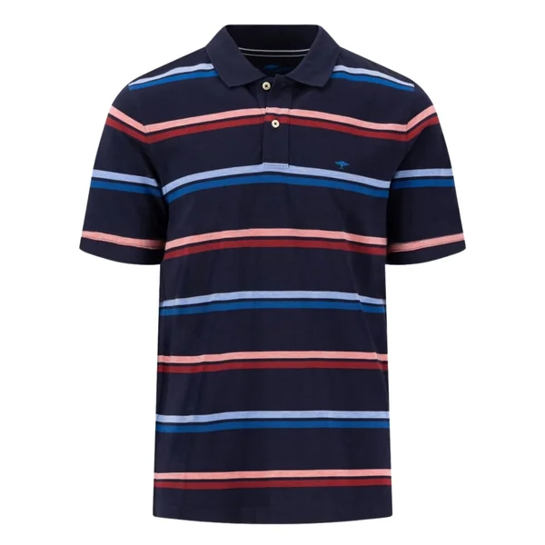 Fynch Hatton Striped Premium Cotton Polo Shirt - Navy - M