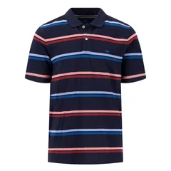 Fynch Hatton Striped Premium Cotton Polo Shirt - Navy - M