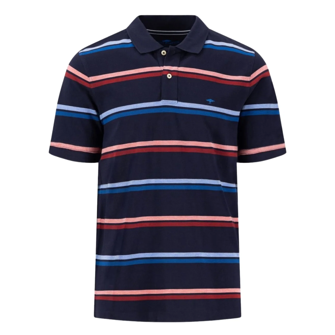 Fynch Hatton Striped Premium Cotton Polo Shirt - Navy - M