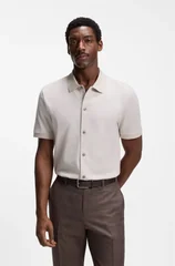 Boss H-Powell Bubble-structure Regular-fit Polo Shirt - Beige - S