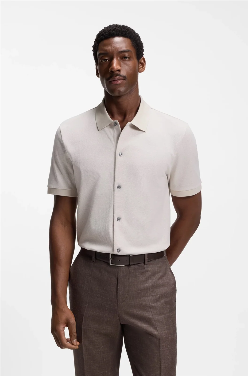 Boss H-Powell Bubble-structure Regular-fit Polo Shirt - Beige - S
