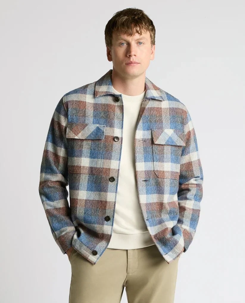 Remus Uomo Regular Fit Brushed Cotton Shacket - Blue - L