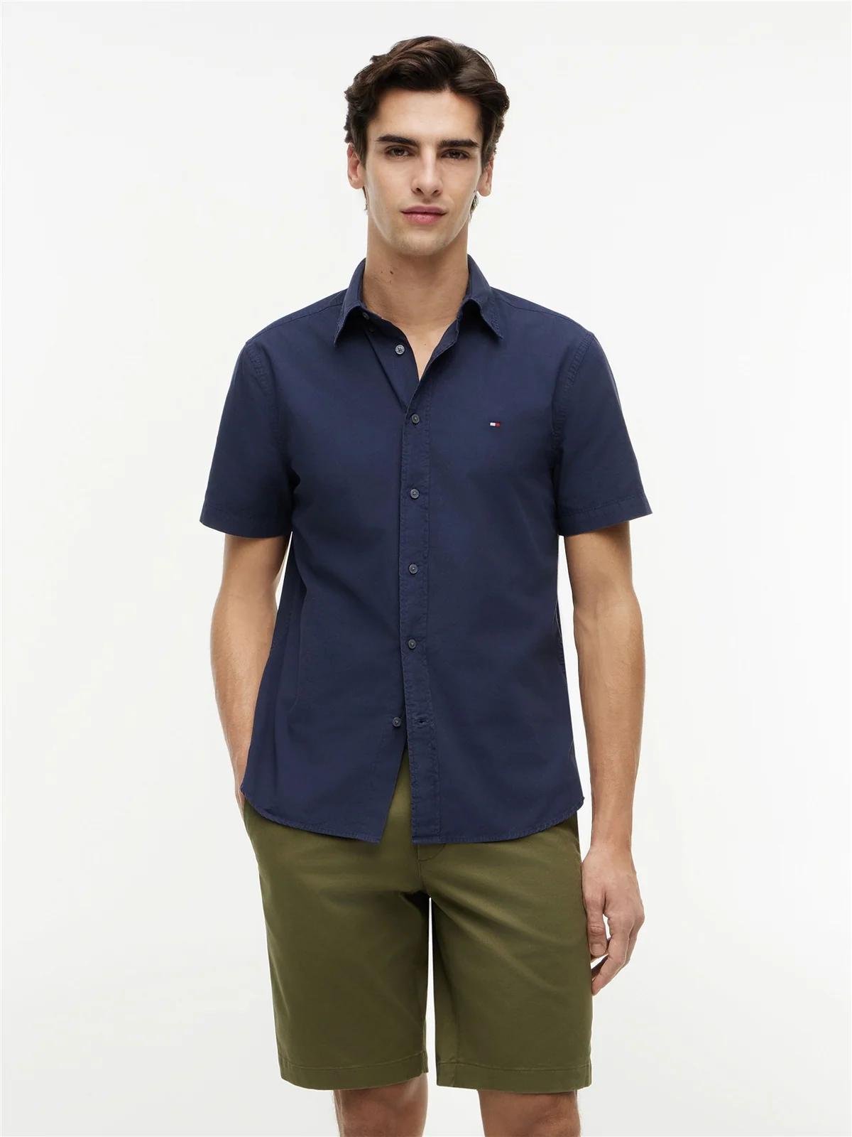 Tommy Hilfiger Short Sleeve Poplin Button Down Shirt - Navy - S