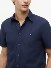 Tommy Hilfiger Short Sleeve Poplin Button Down Shirt - Navy - S