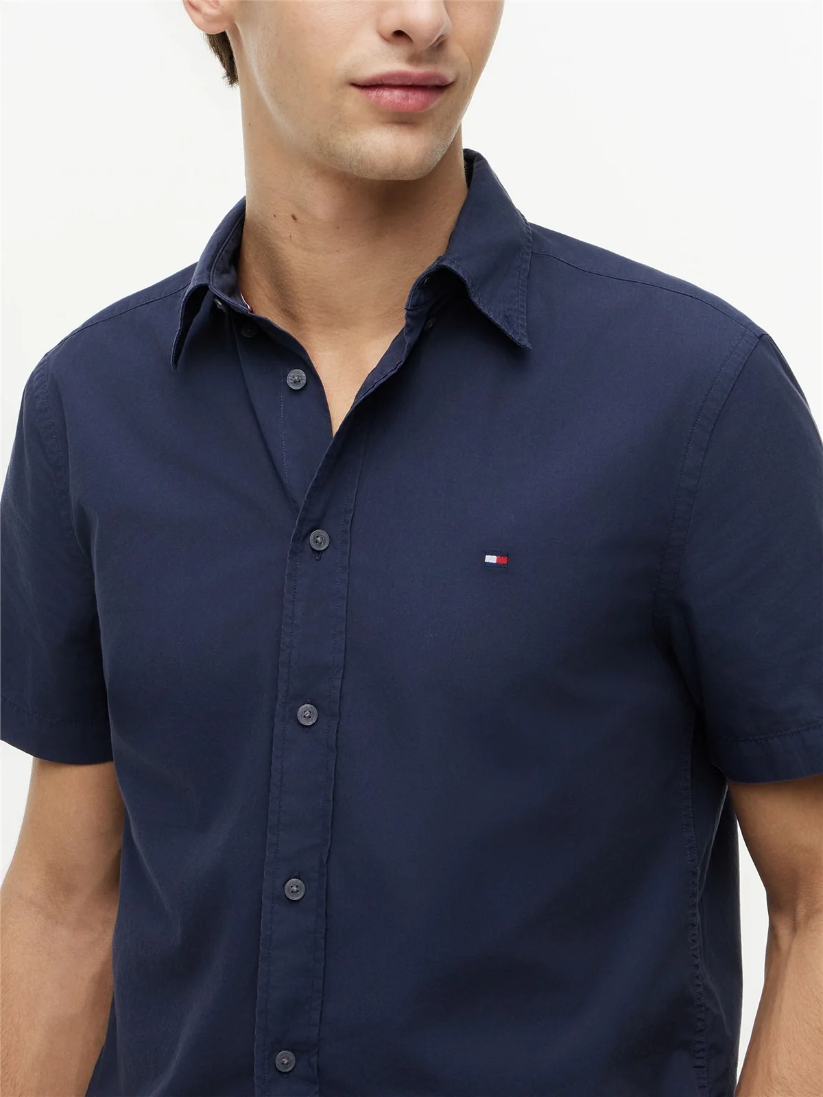 Tommy Hilfiger Short Sleeve Poplin Button Down Shirt - Navy - S