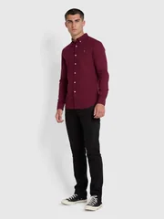 Farah Brewer Slim Fit Organic Cotton Oxford Shirt - Wine - S