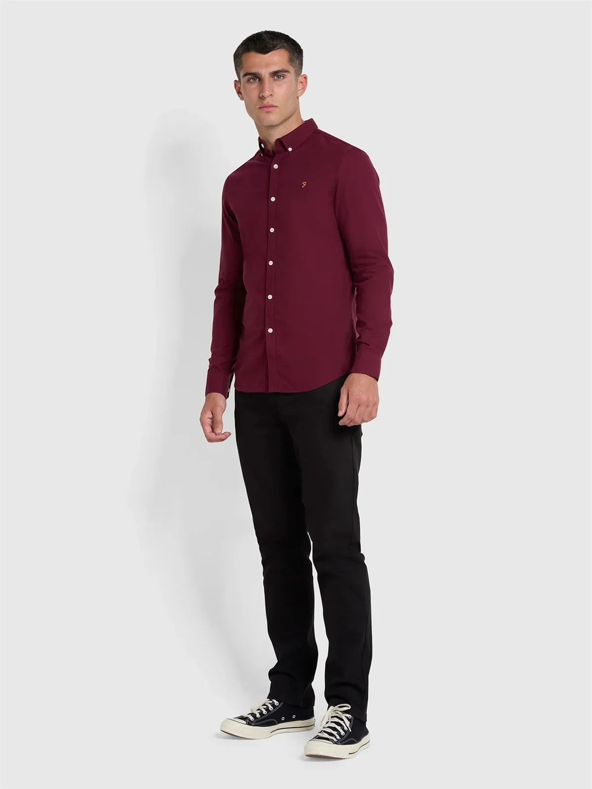 Farah Brewer Slim Fit Organic Cotton Oxford Shirt - Wine - S