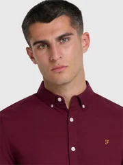 Farah Brewer Slim Fit Organic Cotton Oxford Shirt - Wine - S