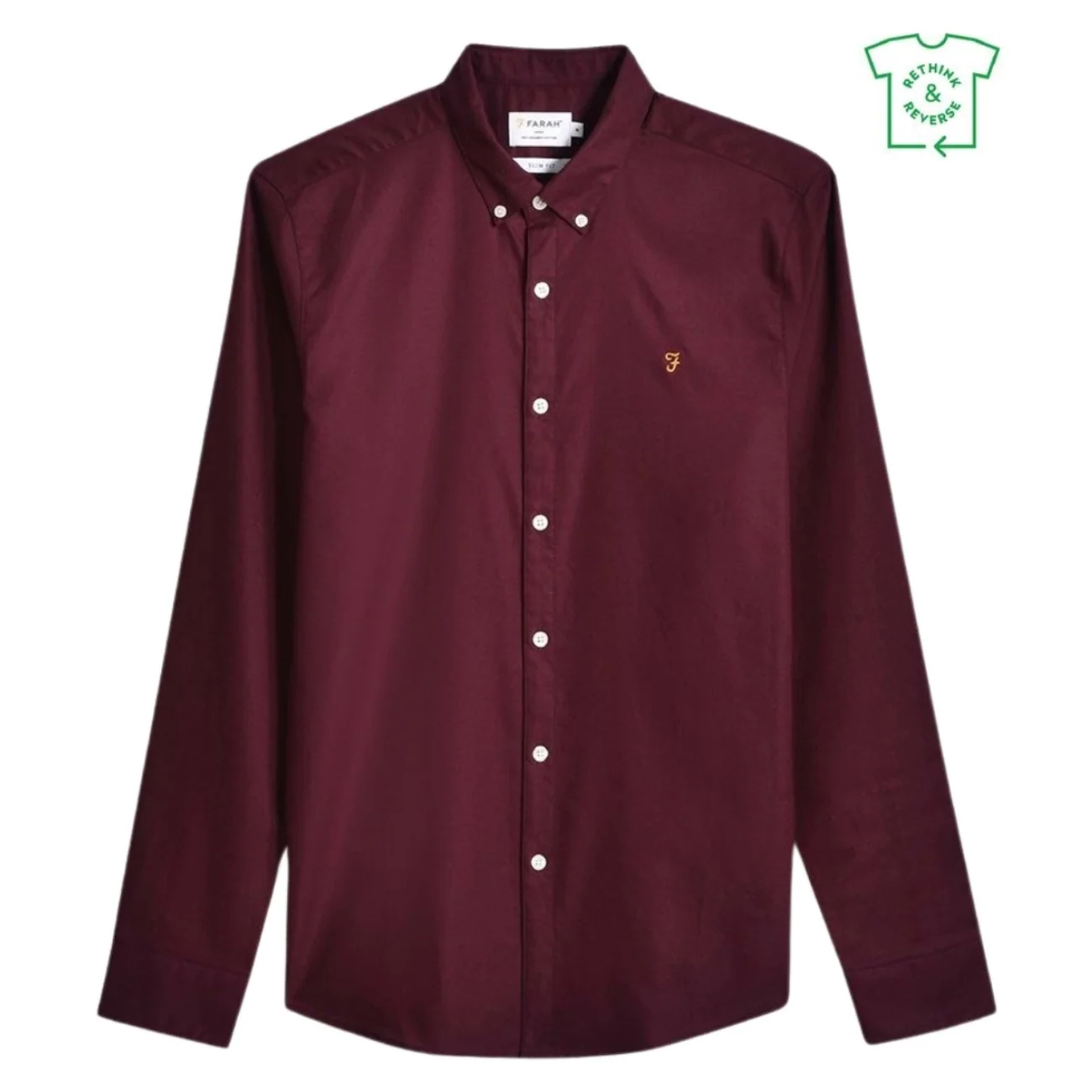 Farah Brewer Slim Fit Organic Cotton Oxford Shirt - Wine - S