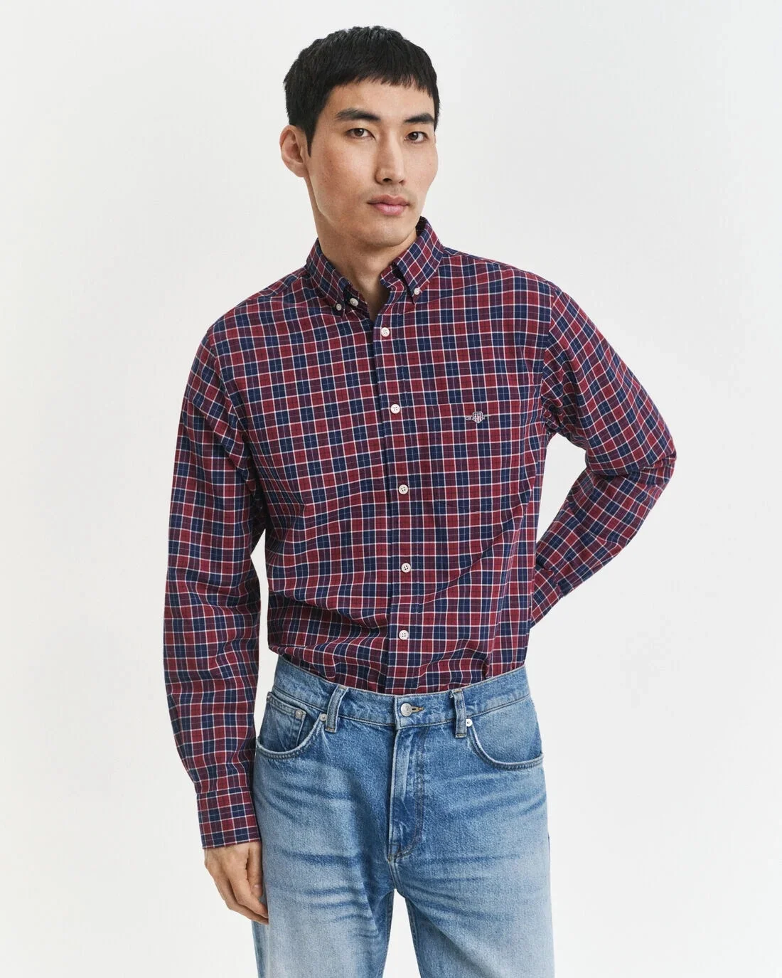 Gant Regular Fit Checked Classic Poplin Shirt - Wine - L