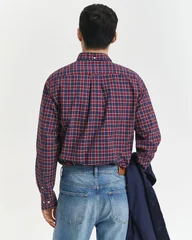 Gant Regular Fit Checked Classic Poplin Shirt - Wine - L