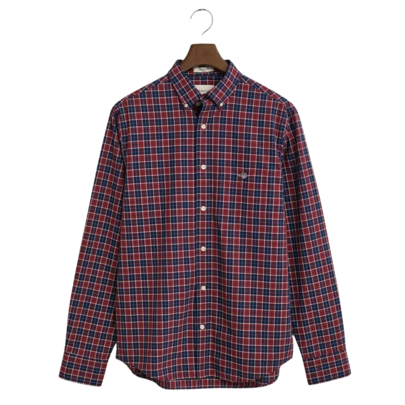 Gant Regular Fit Checked Classic Poplin Shirt - Wine - L