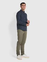 Farah Brewer Slim Fit Check Organic Cotton Oxford Shirt - Green - XL