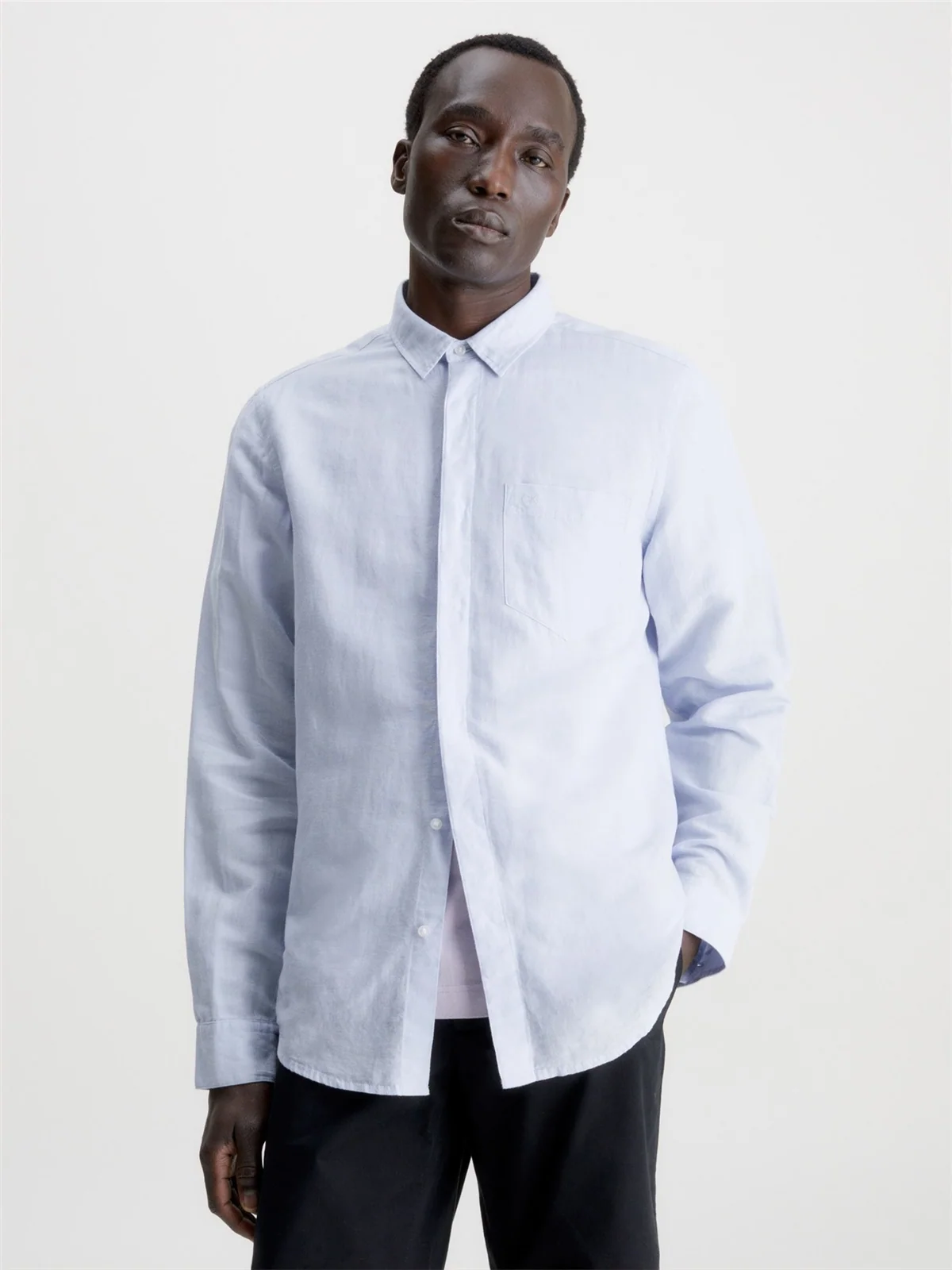 Calvin Klein Linen Cotton Regular Shirt - Blue - XL