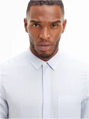 Calvin Klein Linen Cotton Regular Shirt - Blue - XL
