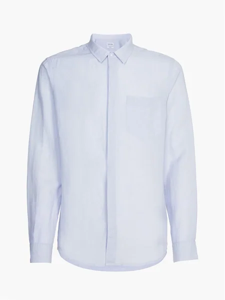 Calvin Klein Linen Cotton Regular Shirt - Blue - XL