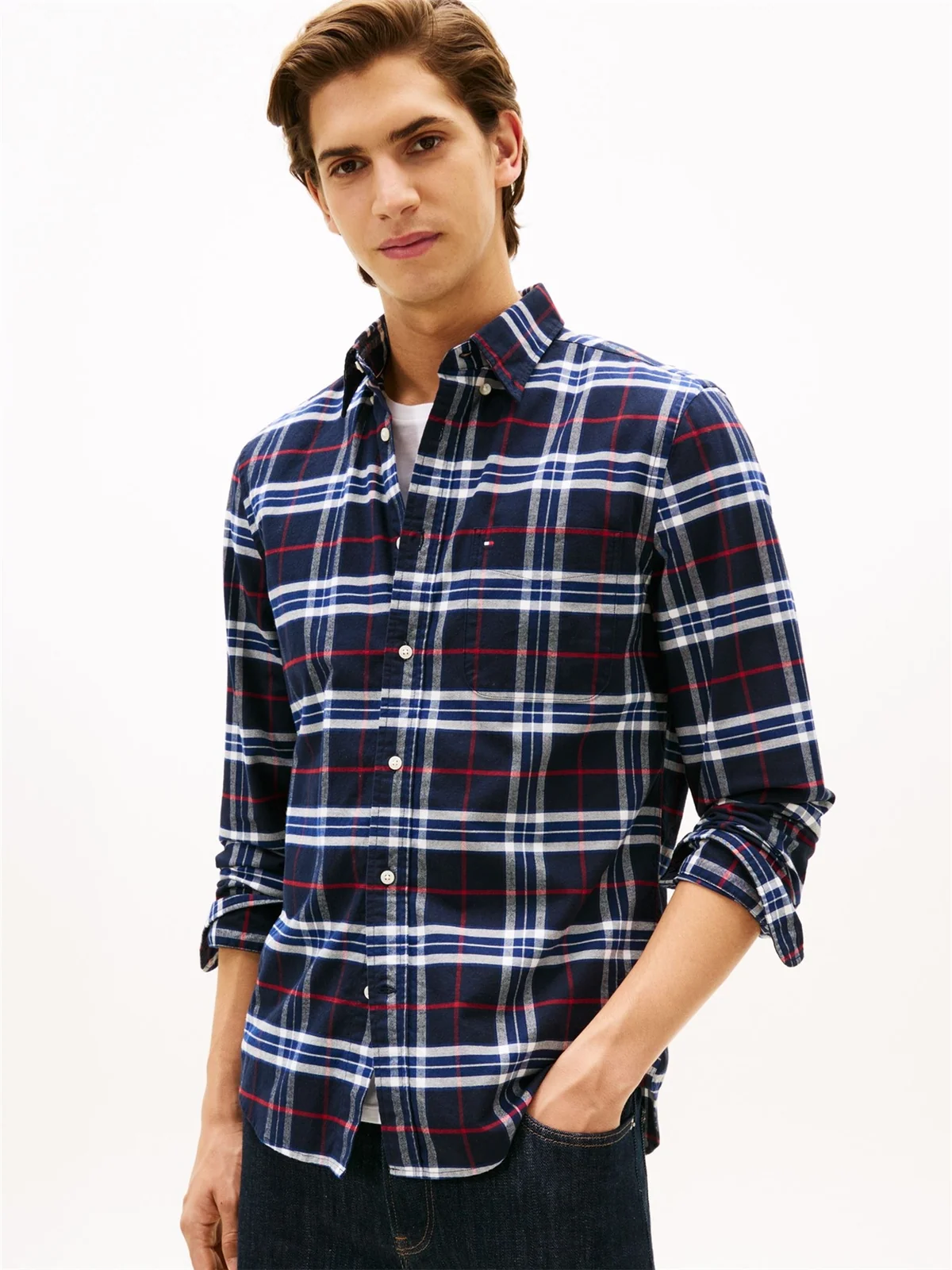 Tommy Hilfiger Brushed Oxford Check Shirt - Navy - L
