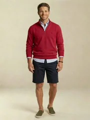 Fynch Hatton Cotton Troyer-Zip Structure Sweater - Red - L