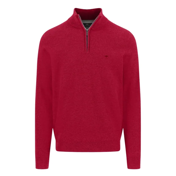 Fynch Hatton Cotton Troyer-Zip Structure Sweater - Red - L