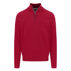 Fynch Hatton Cotton Troyer-Zip Structure Sweater - Red - L