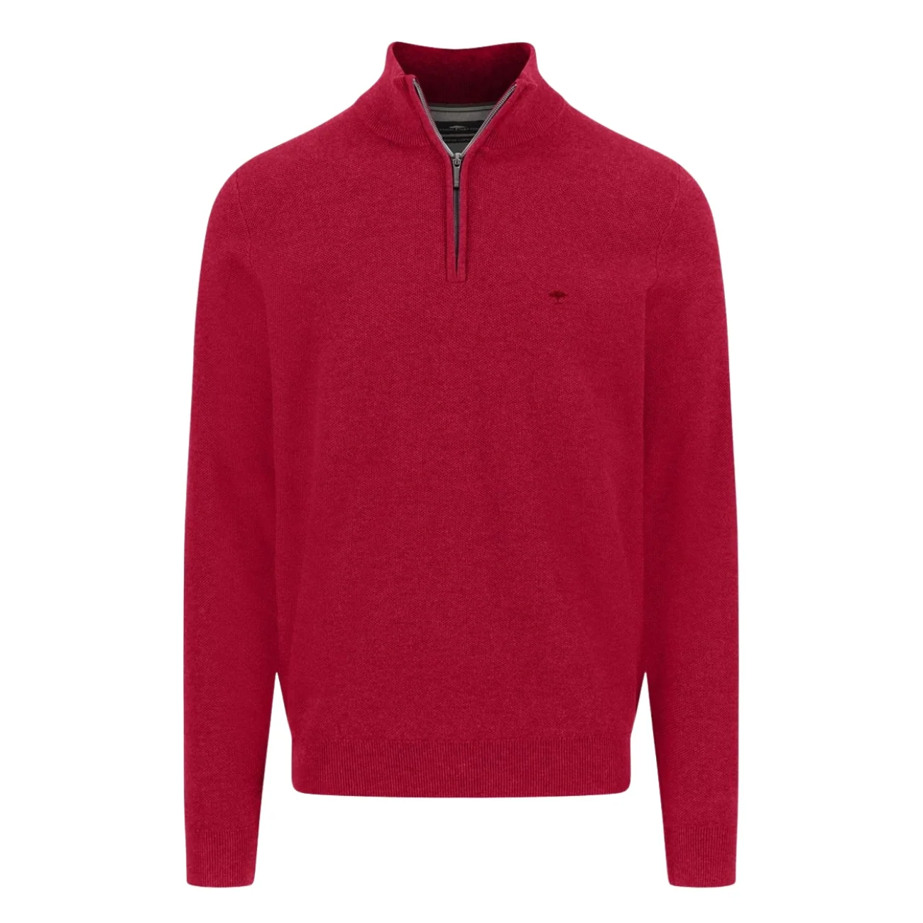 Fynch Hatton Cotton Troyer-Zip Structure Sweater - Red - L
