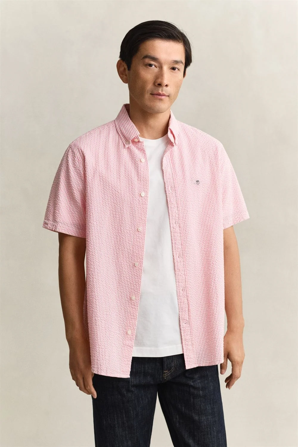 Gant Seersucker Stripe Ss Shirt - Pink - M
