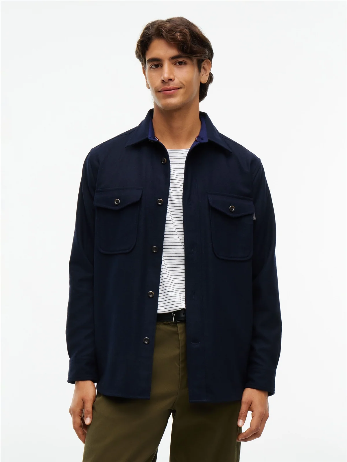 Tommy Hilfiger Classic Fit Icon Wool Blend Shirt - Navy - S