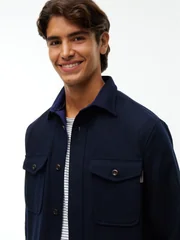 Tommy Hilfiger Classic Fit Icon Wool Blend Shirt - Navy - S